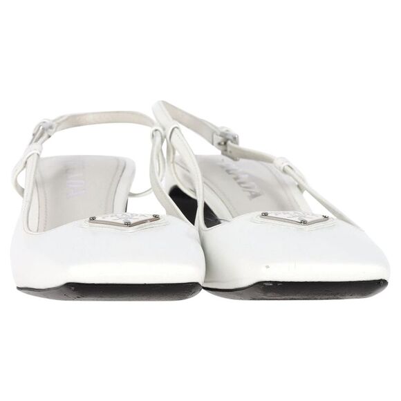 Prada Square-Toe Logo Slingbacks in White Leather - Picture 3 of 6